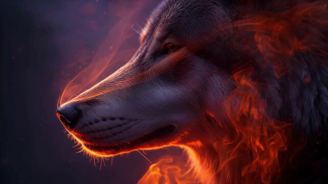 Mystical Wolf Fire Creature Portrait
