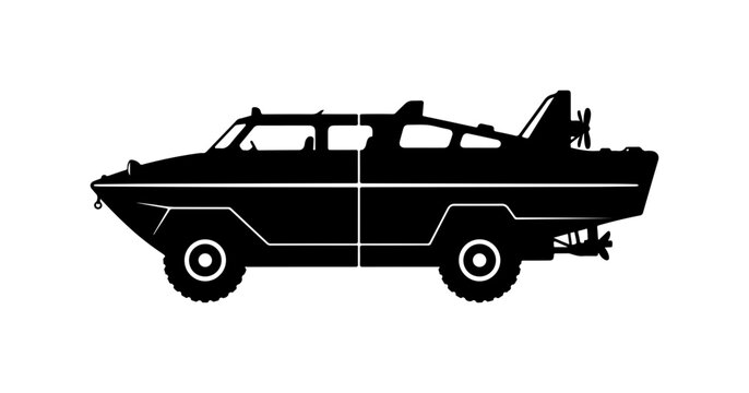 Military Amphibious Vehicle Vector Silhouette