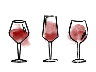 Fototapeta premium Wine in glasses on white background, illustration