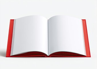 Open red book against a white backdrop, blank pages ready for text or illustrations