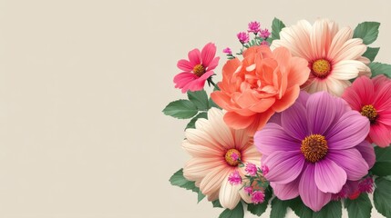 Fototapeta premium Vibrant Floral Arrangement with Colorful Blooms on Soft Background for Elegant Design and Decorative Use, Perfect for Greeting Card and Invitation