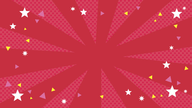 赤の放射状ポップ背景イラスト｜星と紙吹雪のイベントデザイン素材