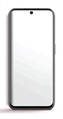 A modern smartphone with a bright white screen, minimal bezels, and subtle shadow