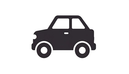 Naklejka premium Simplified, dark gray silhouette of a compact vehicle with round wheels, windows, and headlights against a white background