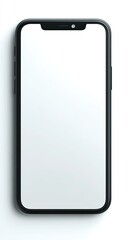 Close-up of a modern, sleek mobile device with a blank, bright white screen