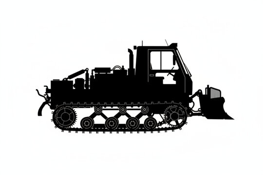 Silhouette of a Powerful Crawler Tractor: A bold silhouette of a robust crawler tractor, designed for heavy-duty tasks, stands out with its intricate tracks and sturdy build, poised for action.