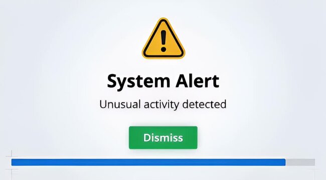 Digital system alert notification with progress bar indicating unusual activity