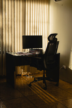 Desk illuminated by sunset