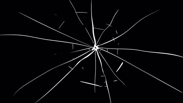 Realistic Glass crack on Transparent background, Breaking glass animation, broken glass effect, Breaking Screen Animation with Impact and Broken Display Effect, broken screen,  Shattered Glass.