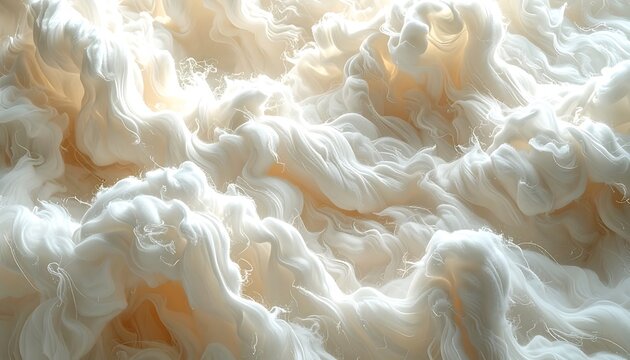 Close-up of undulating, creamy forms, mimicking clouds or flowing fabric. The soft, textured shapes shift in tone from white to light beige
