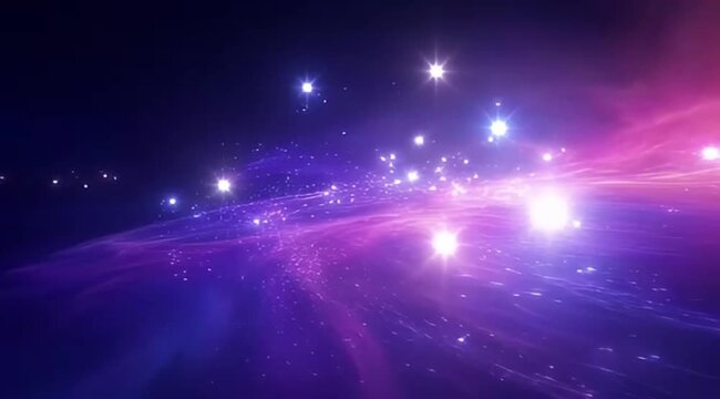 Beautiful ethereal galactic nebula landscape with bright stars and swirling purple clouds