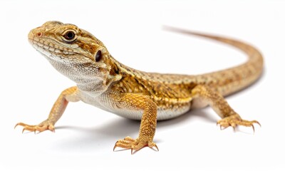 Obraz premium Bearded Dragon Lizard on Sand with White Background