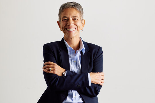 Studio portrait of a smiling businesswoman