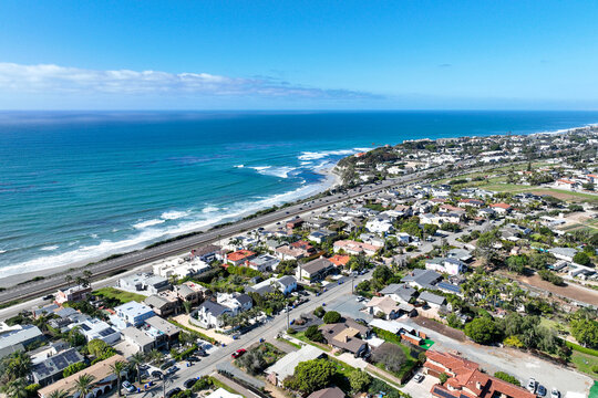 Aerial drone photo of Cardiff with nice house, West Coast of California, Encinitas, United States of America