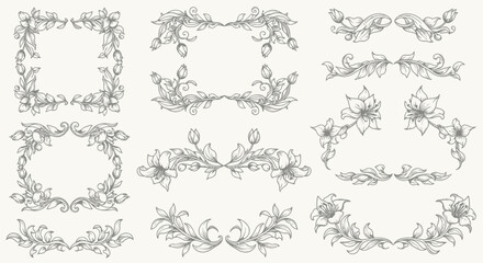 Obraz premium Elegant Floral Vector Frames, Borders, Corners and Decorative Elements Collection