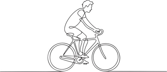 Fototapeta premium Continuous one line drawing Man on a bicycle. One continuous line drawing of a boy riding bicycle. one line art icon drawing vector