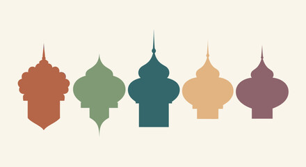 Obraz premium Set of Five Decorative Islamic Architectural Elements in Different Colors