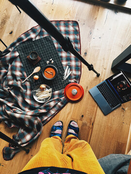 Overhead View of Food Styling Setup with Tripod