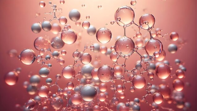 Hydrating Essence Bubbles and Molecular Chains - Beauty and Science Concept