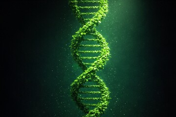 Glowing DNA Helix On Dark Green Background
