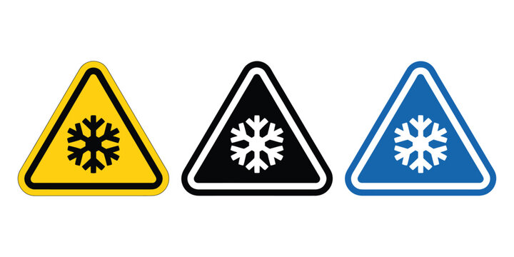 Cold warning sign icon vector set, temperature alert and freezing hazard symbols for safety indicators, weather warnings, UI design, mobile apps, web interfaces, and industrial notification systems