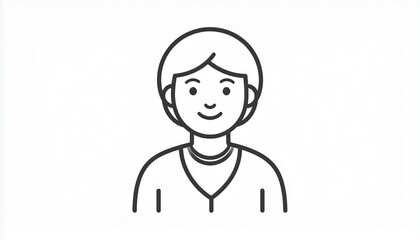 Minimalist vector line art icon of a smiling young woman with a gentle expression, designed as a clean and modern avatar for customer support and user profile identification.