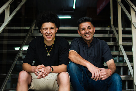 Interracial father and son portrait 