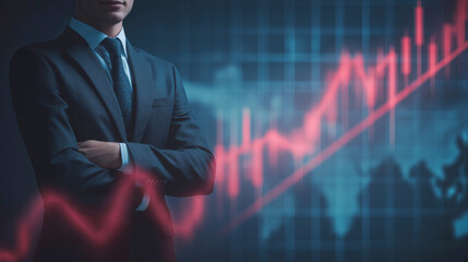 上昇トレンドを背景に自信を見せるビジネスパーソン