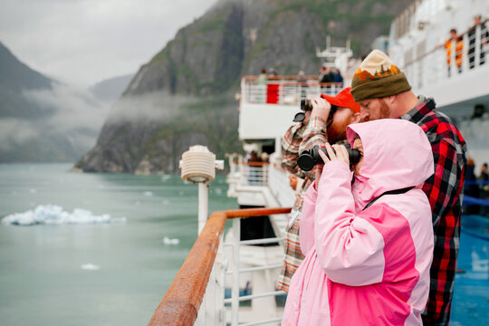 Family Sailing through Tracy Arm Fjord on Alaska Cruise 