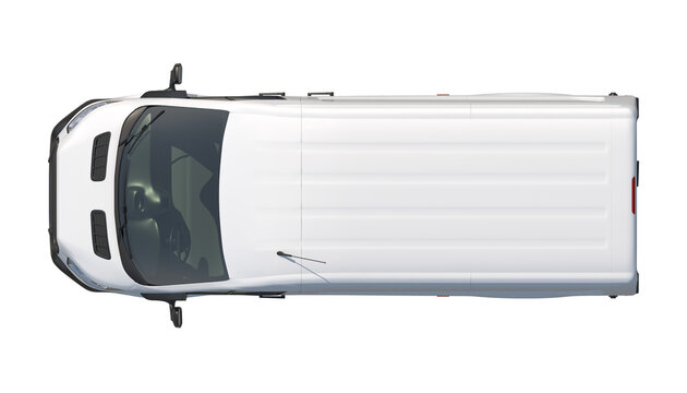 White cargo van top view isolated on a white background for easy editing