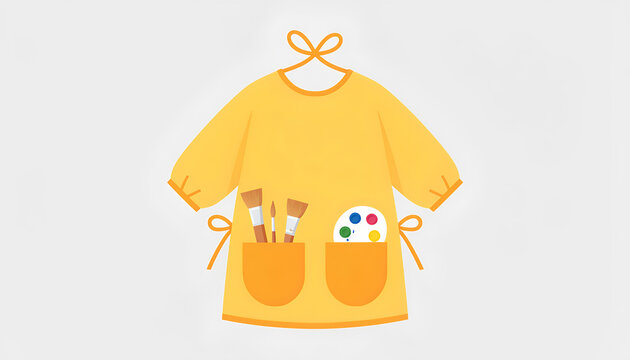 Yellow art smock with paintbrushes and color palette