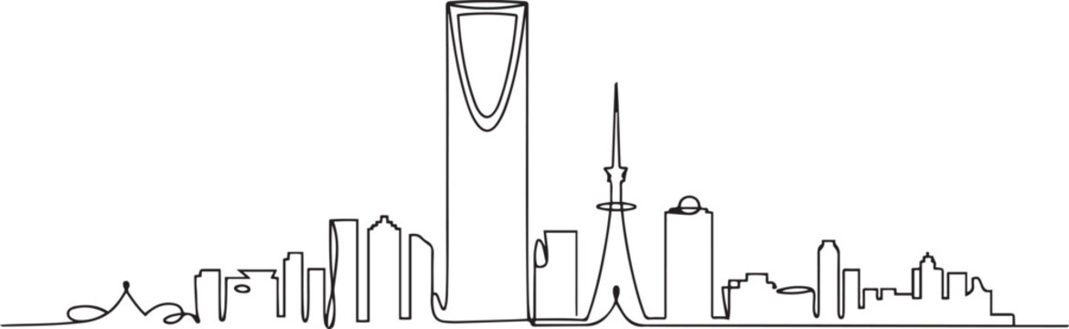 Riyadh Skyline Saudi Arabia. one line art icon drawing vector