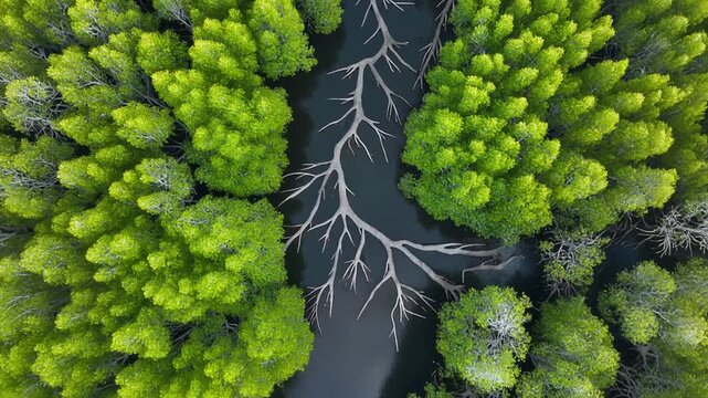 Aerial View Of Mangrove Forest With River Patterns Like Lungs