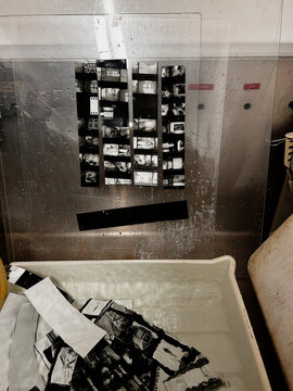 Creative Darkroom Scene With Developing Black and White Prints