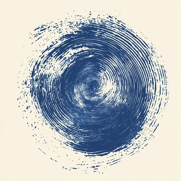 Grainy blue spiral brush srokes with a spray texture Hand drawn vintage bannerwith a broken edge and thik spiral lines. Thick, grany brush stroke texture wih scattered small dots. Rero backgrou