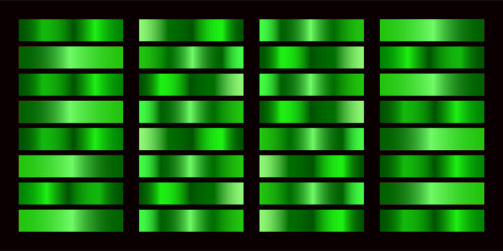 Collection of green metallic gradient. Brilliant plates with metallic effect. Vector illustration.eps,10