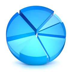Blue Pie Chart with Slices Isolated on White Background.