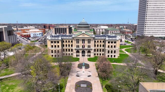 Lucas County Courthouse aerial view at 700 Adams Street in downtown Toledo, Ohio OH, USA. 
