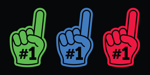 Obraz premium Number one fan foam finger vector illustration, cheering hand accessory for sports events, stadium crowds, team support, game day excitement, championship celebrations, and enthusiastic fan graphics