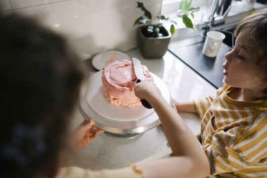 Two kids on the kitchen