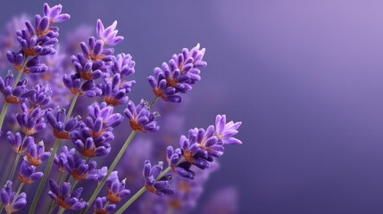 Obraz premium Close-Up of Vibrant Purple Lavender Blossoms Against a Soft Gradient Background Highlighting the Beauty of Nature's Aromatic Flowers