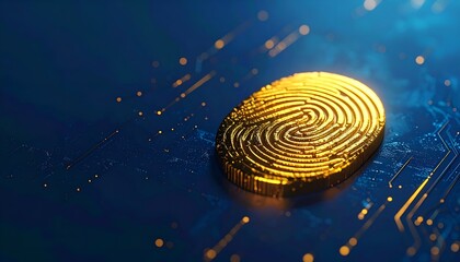 Golden Fingerprint on Digital Background &ndash; Biometric Security and Identity Verification Concept