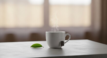 Obraz premium Steaming Cup of Tea on a Table