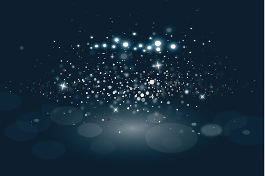 Glowing White and Blue Particles on Dark Background &ndash; Abstract Sparkle, Bokeh, and Festive Light Design