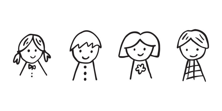 Avatars drawing sketch, face childish funny hand-drawn doodle illustration. linear minimalist person vector illustration