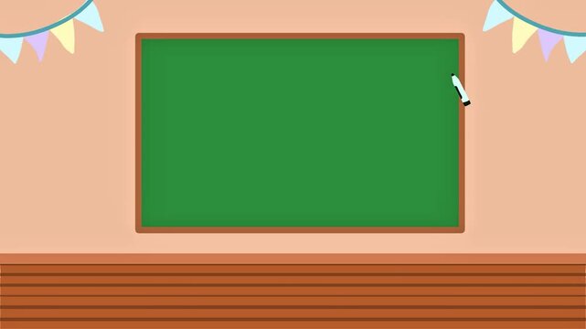 Animated greenboard in a classroom with a moving white chalk pencil