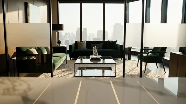 Modern Luxury Apartment Living Room with City View.