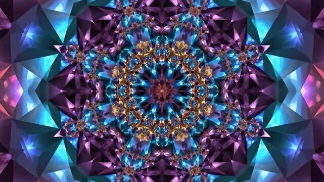 A vibrant, multi-colored kaleidoscope pattern of gems expands.