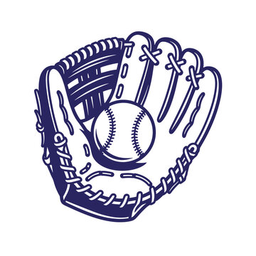Baseball glove with ball in hand for catching and throwing in sports games