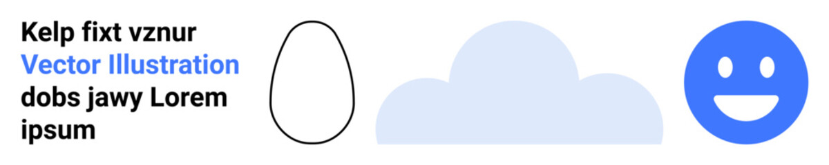 Fototapeta premium Abstract art, creativity, digital design, fun expressions, communication, and learning resources. Features an egg shape, a cloud and a smiling face. Abstract art and creativity